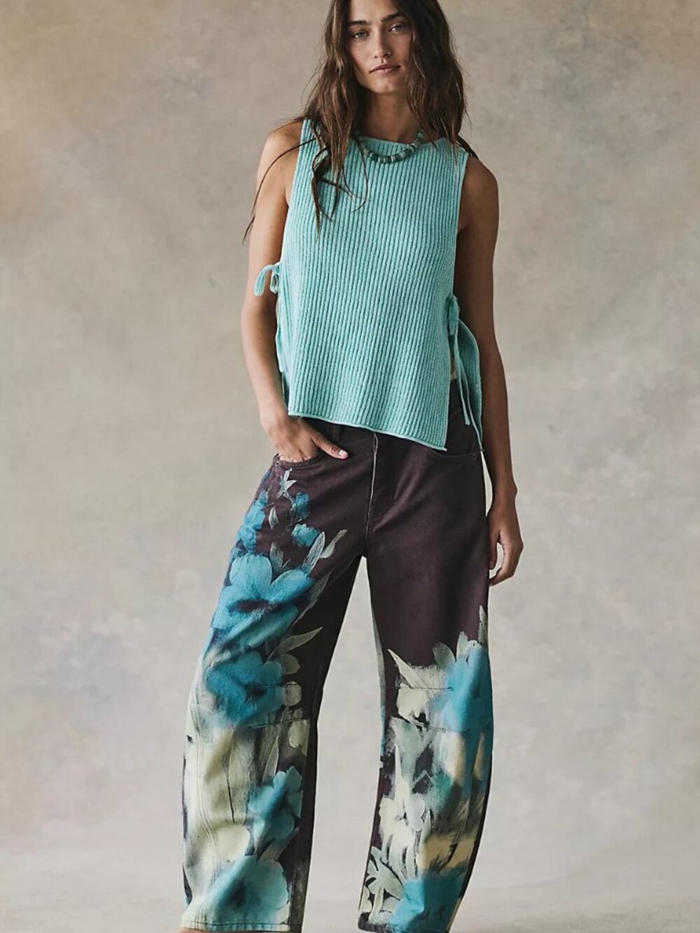 We The Free Good Luck Mid Rise Barrel Jeans in Washed Floral